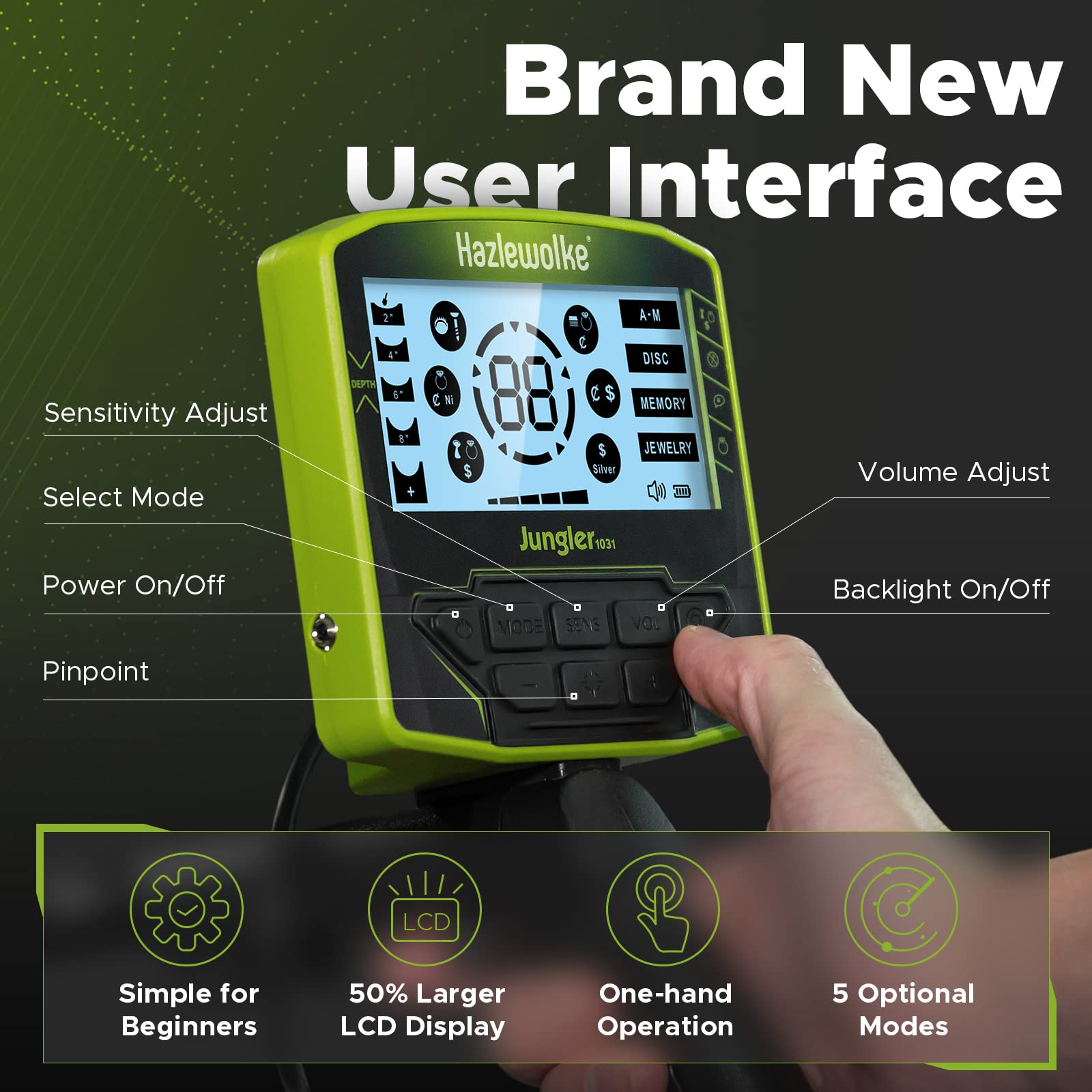 Hazlewolke detector with 10-inch IP68 coil for versatile, water-friendly searches.