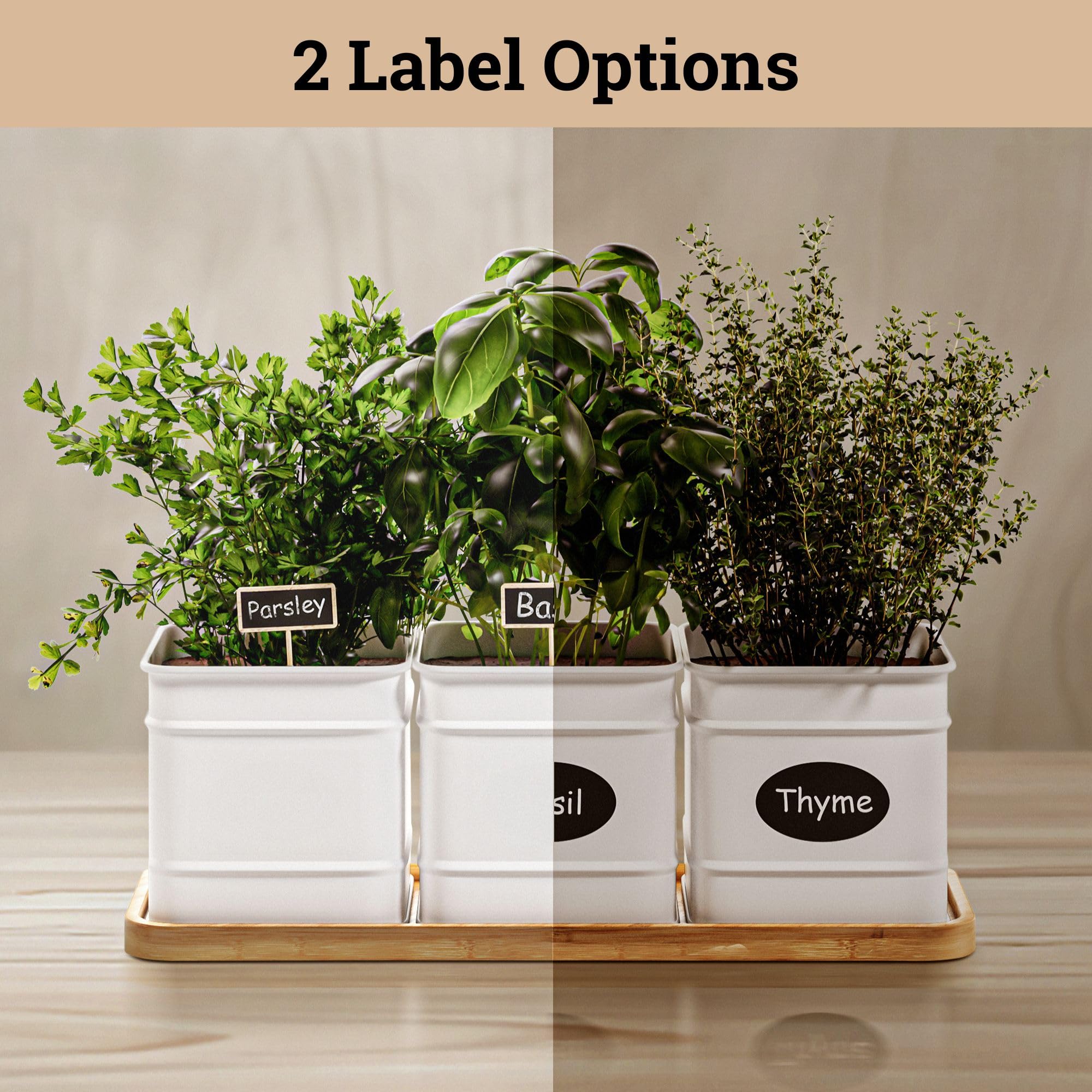 HB Design Co customizable labels and marker pen simplify herb labeling.