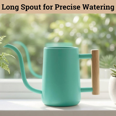 Ergonomic real wood handle provides comfortable watering sessions.