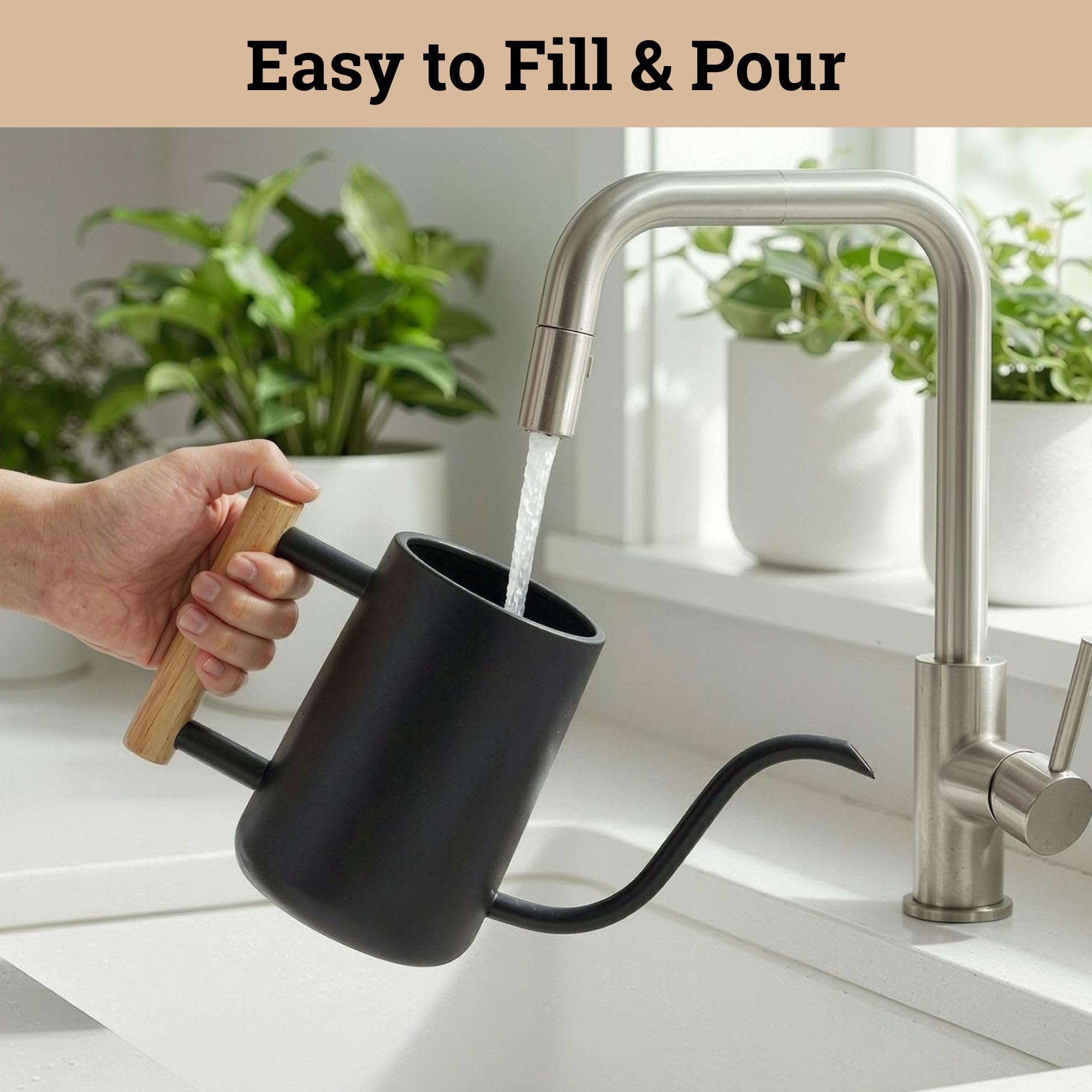 HB Design Co gooseneck spout enables targeted watering around delicate plants