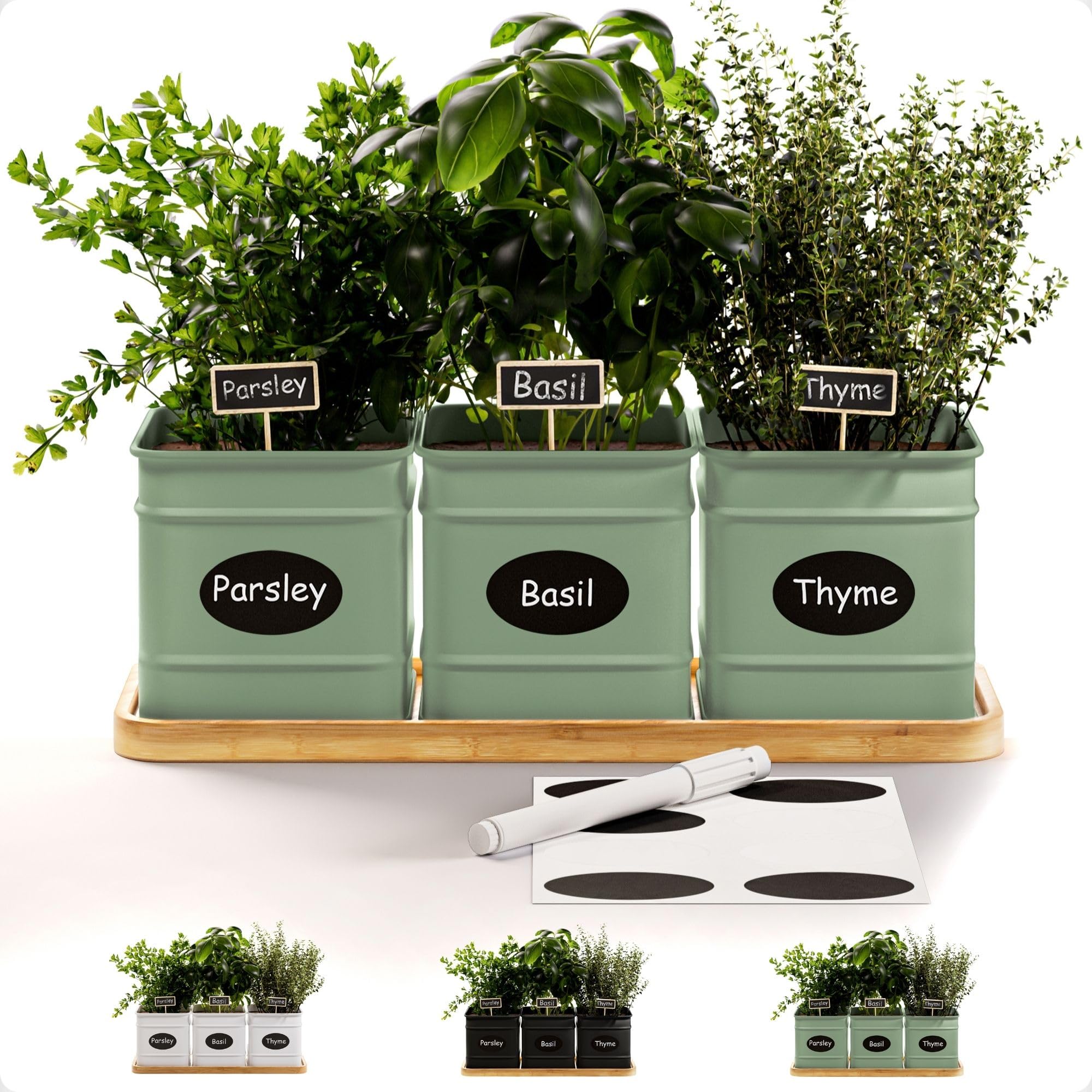 HB Design Co herb planter indoor with three pots for fresh herbs on your windowsill