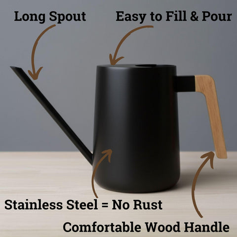 HB Design Co real wood handle provides a comfortable, steady grip during watering.