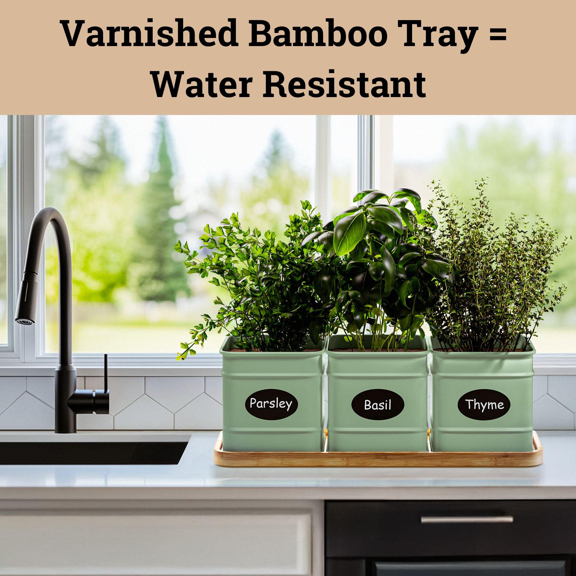 HB Design Co varnished bamboo tray keeps spills contained and surfaces protected