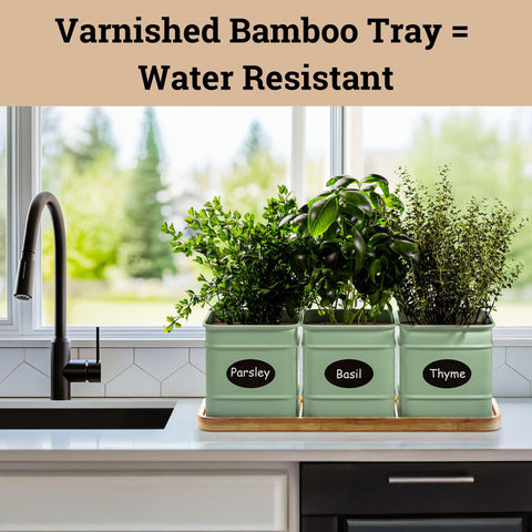 HB Design Co varnished bamboo tray keeps spills contained and surfaces protected