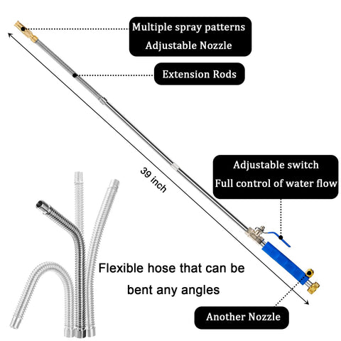 Hbaushun brass connector and aluminum wand construction resists rust and corrosion.