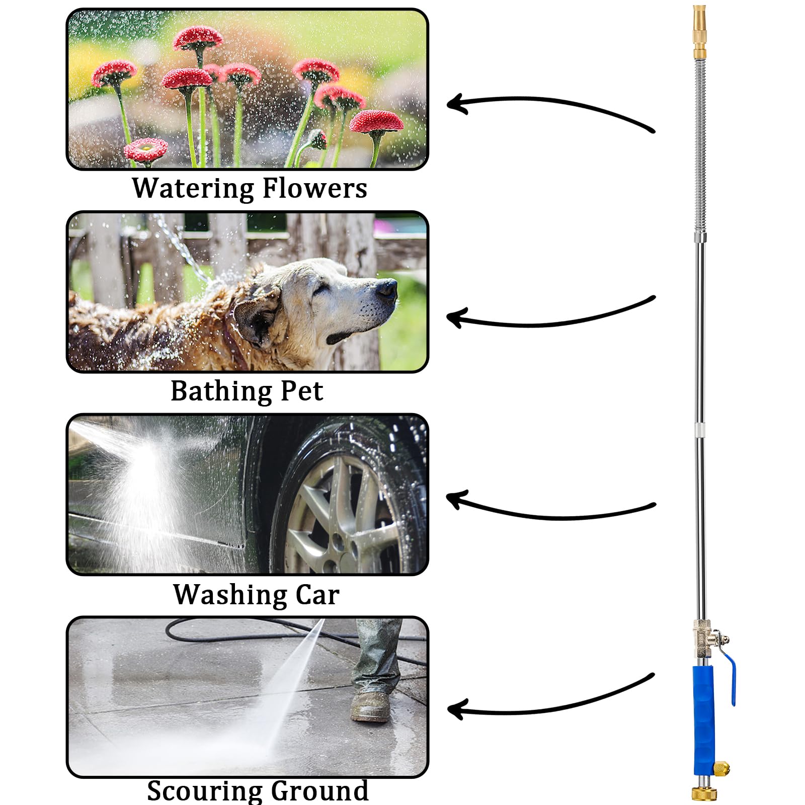 Hbaushun high pressure wand with three nozzles for versatile outdoor cleaning.