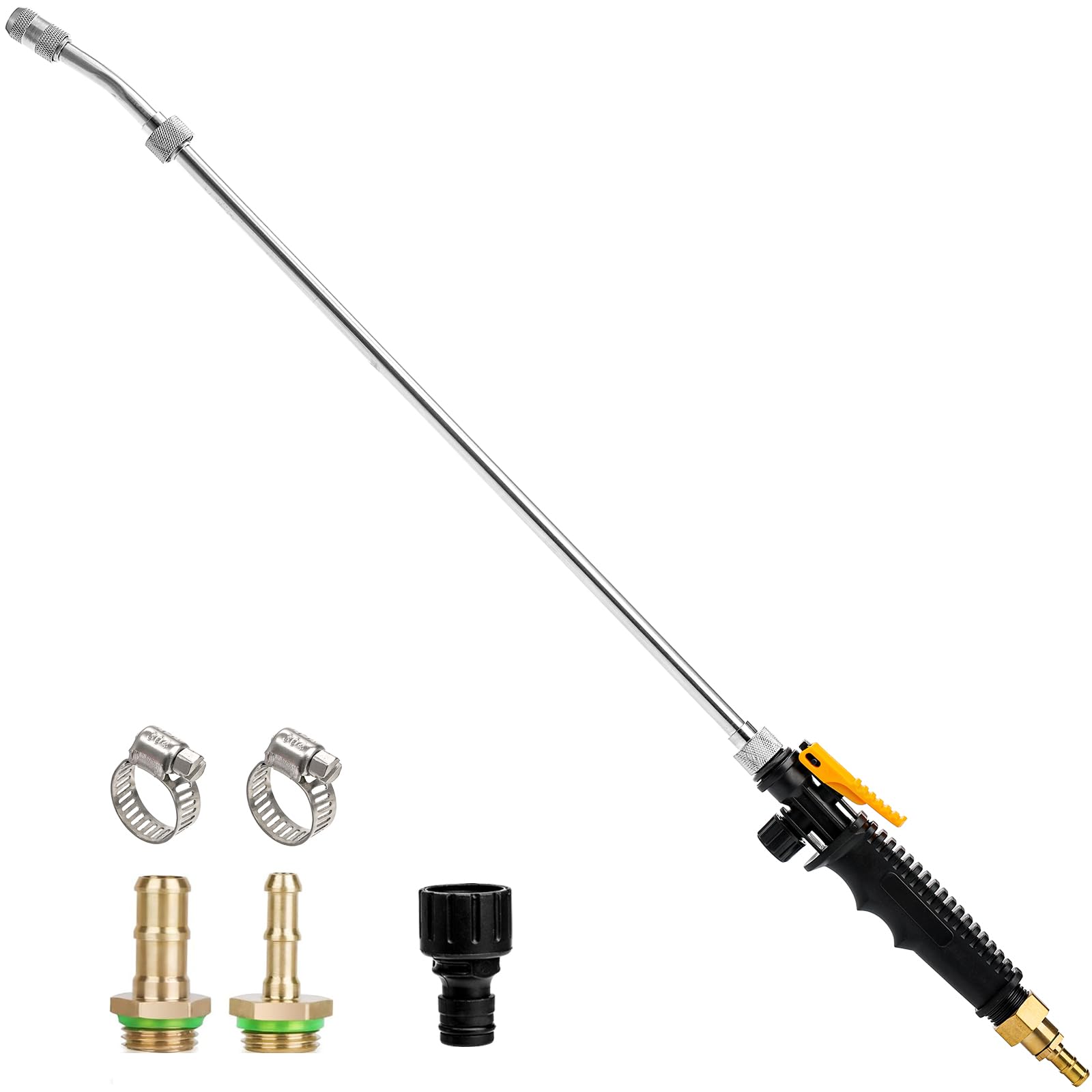 Hbaushun sprayer wand with one-quarter-inch brass barbs for versatile hose compatibility.