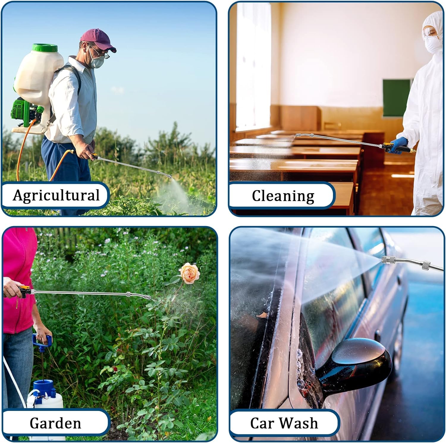 Hbaushun sprayer wand includes a locking handle to reduce hand fatigue.