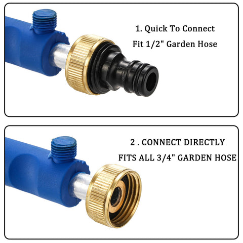 Hbaushun three-nozzle setup enables fan, jet, and adjustable spray.