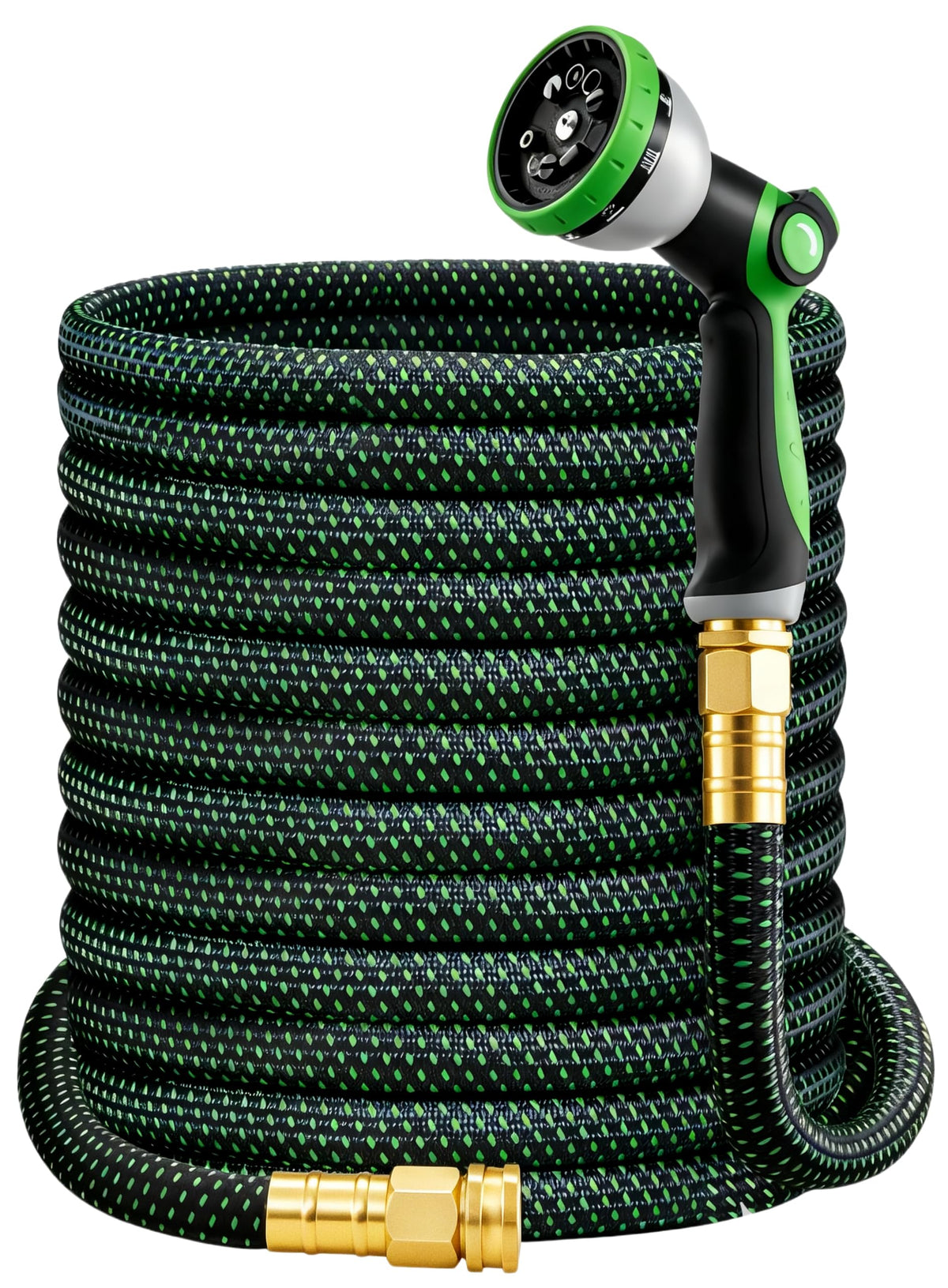 HBlife 50ft garden hose coiled for easy storage and quick setup.