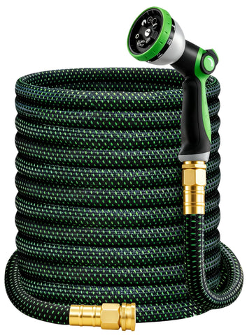 HBlife 50ft garden hose coiled for easy storage and quick setup.