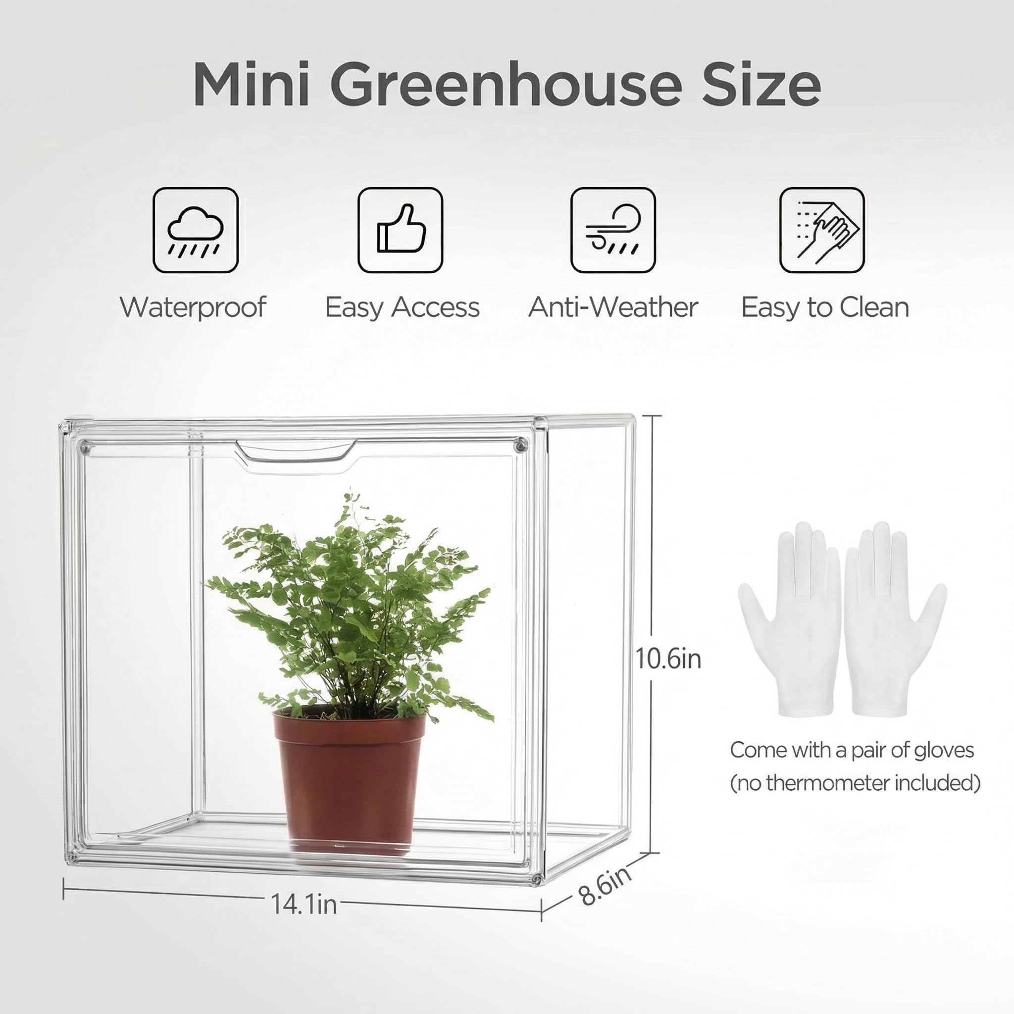 HBlife Mini Greenhouse compact 14.1x8.6x10.6 inch fits narrow spaces.