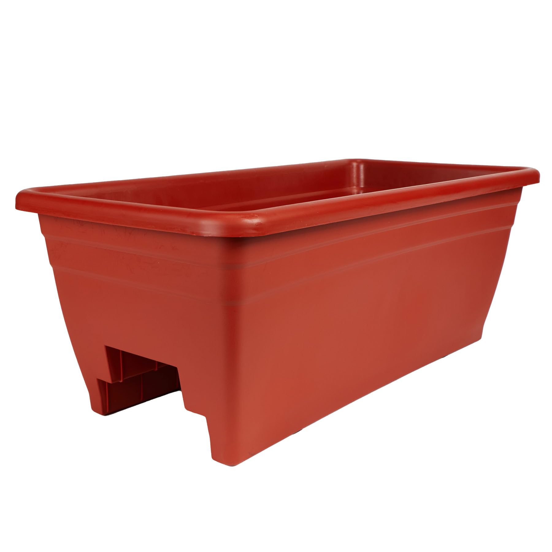 The HC Companies 24-inch deck rail planter on a wood rail for flowers and herbs