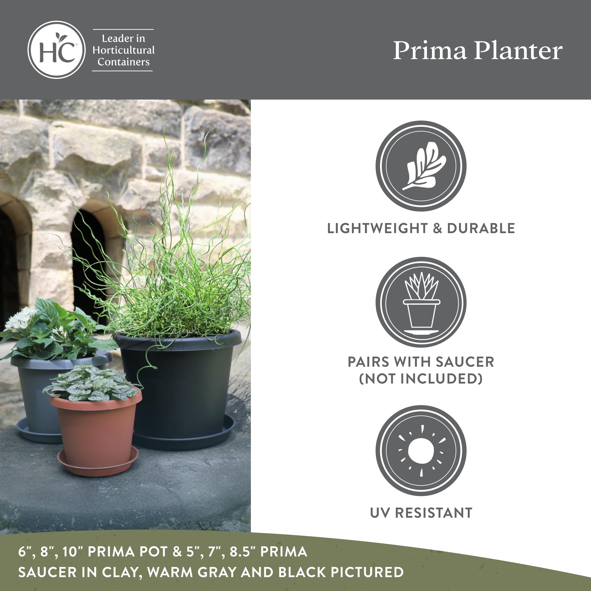 The planter features ten drainage holes to support moisture control in plants.