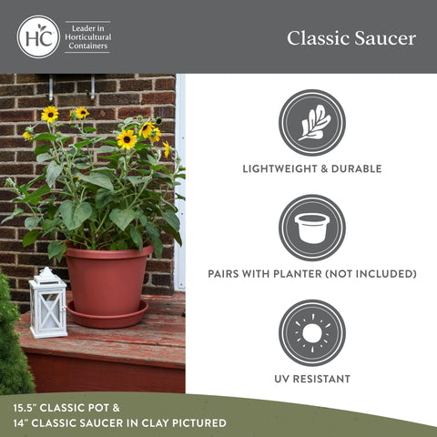 HC Companies round saucer with sandstone finish complements any planter and decor.