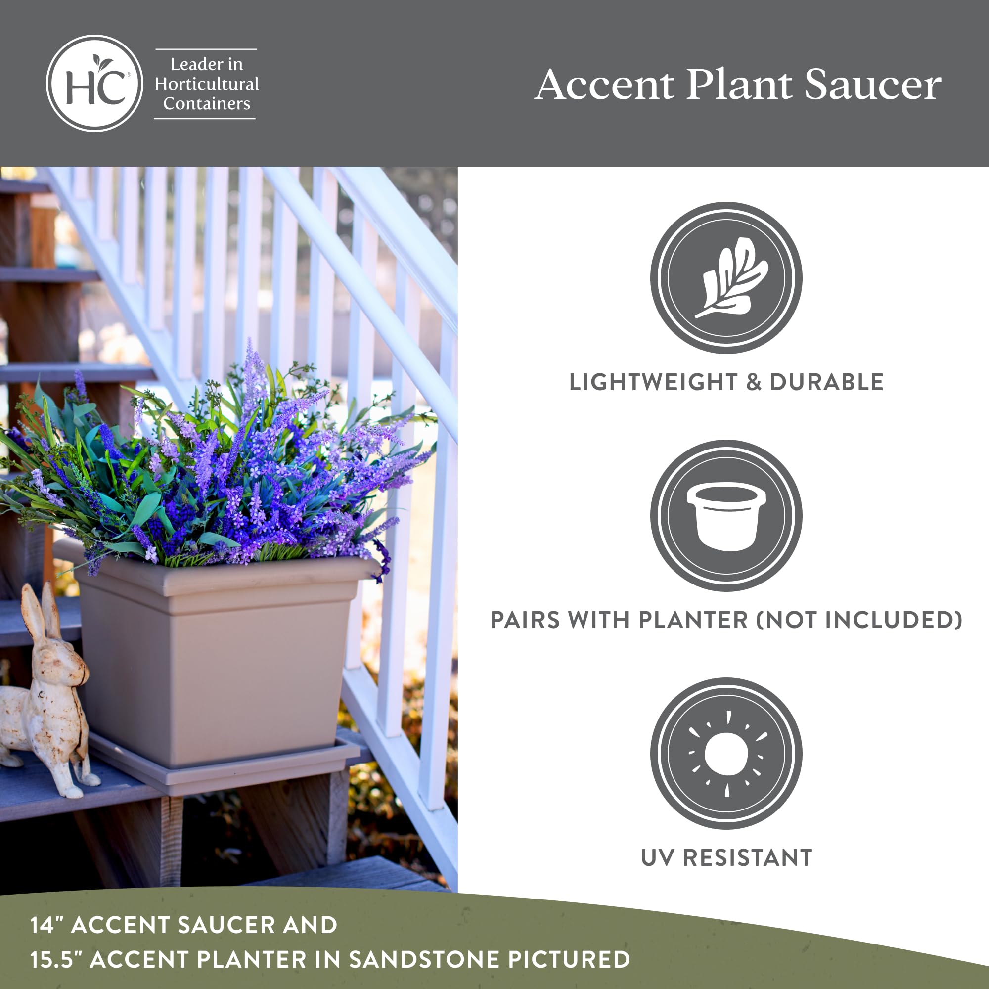 The HC Companies squared black finish saucer for elegant garden and home decor.