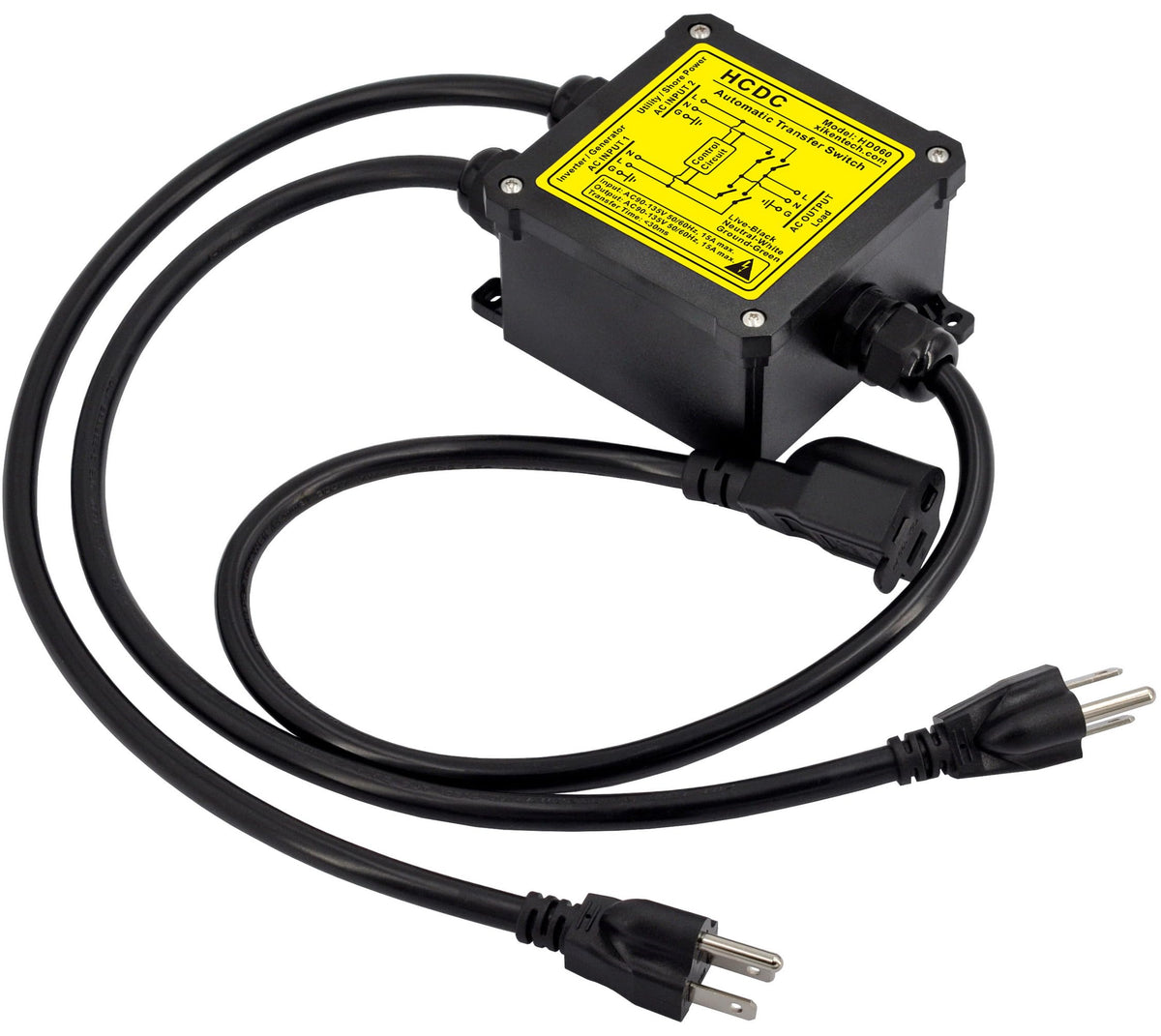 HCDC AC120V 15A ATS IP68 enclosure ready for outdoor use and weather protection.
