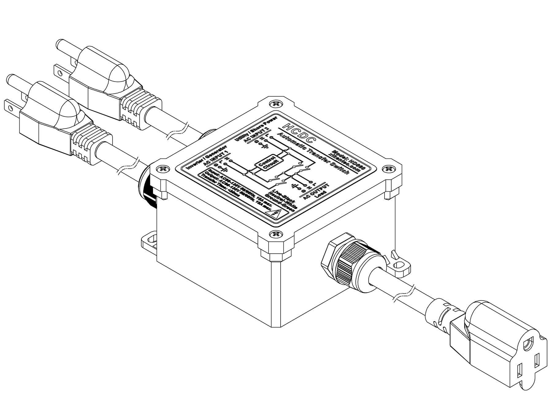 HCDC AC120V 15A ATS outdoor installation supports indoor or outdoor setups.
