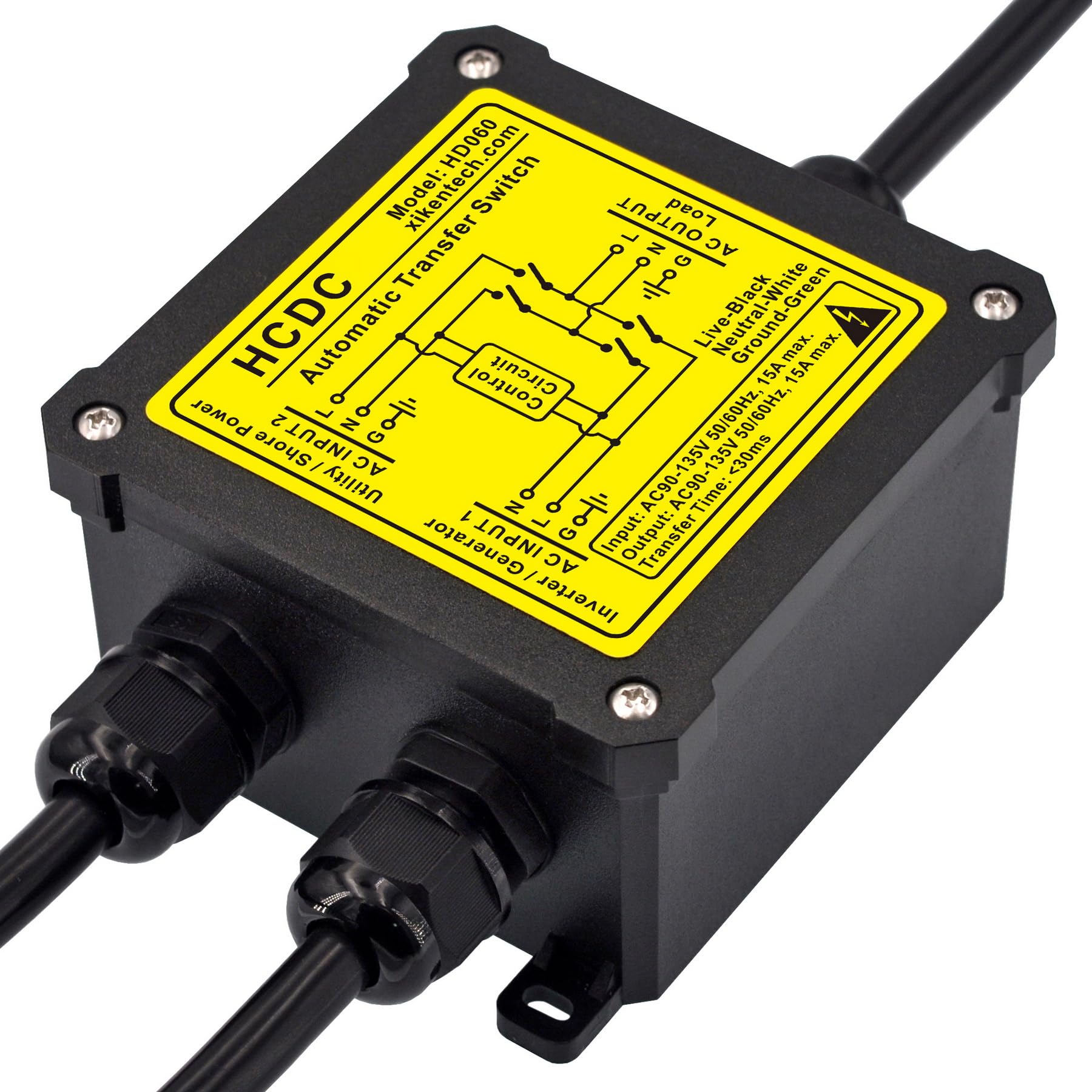 HCDC AC120V 15A ATS output wiring keeps load connections secure and straightforward.