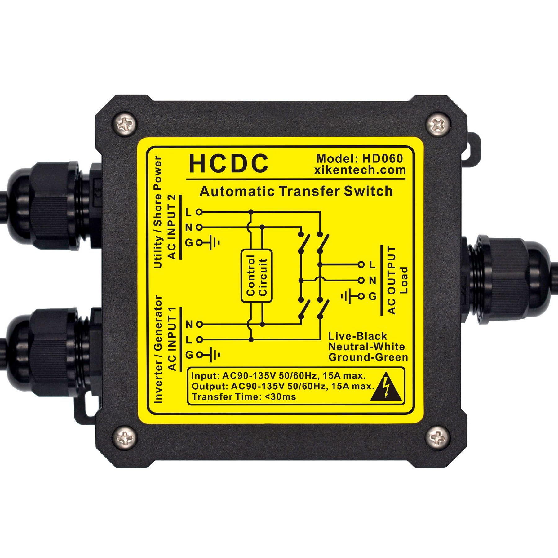 HCDC AC120V 15A ATS transfer relays ensure reliable switching with low arcing risk.