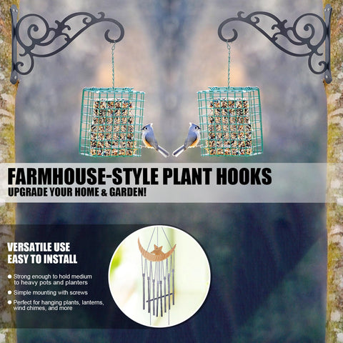 HCDHAKN black iron planter hook, versatile wall mount for wind chimes and feeders.