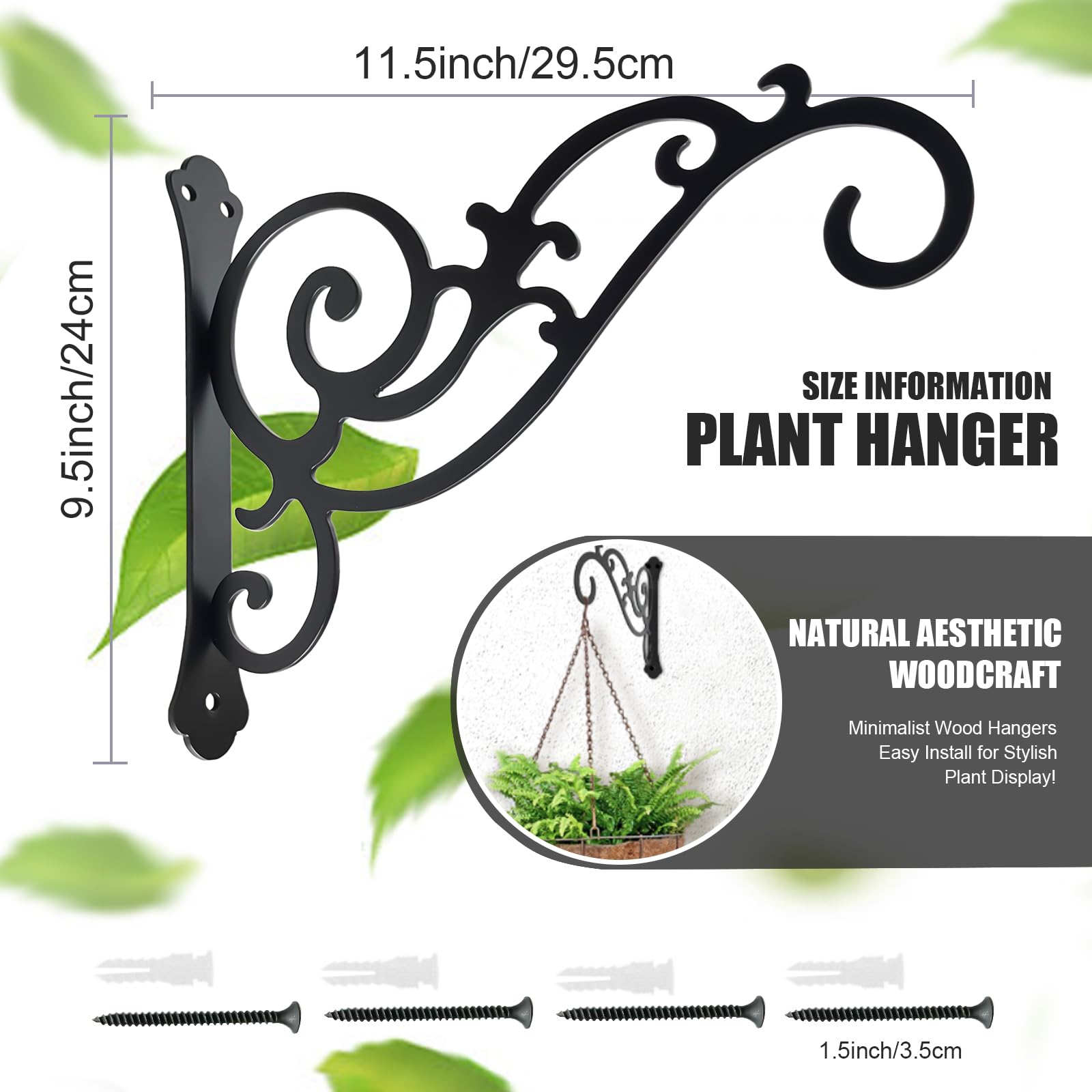 HCDHAKN heavy-duty planter hanger, rust-resistant black finish for lasting outdoor use.