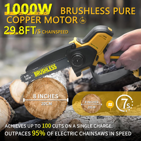 HCDHCD mini chainsaw with 6-inch bar for precise pruning in tight spaces.