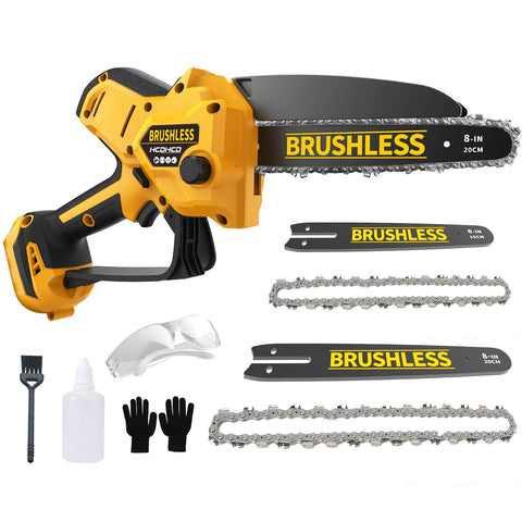 HCDHCD mini chainsaw with 8-inch bar for quick thick-wood cuts and pruning.