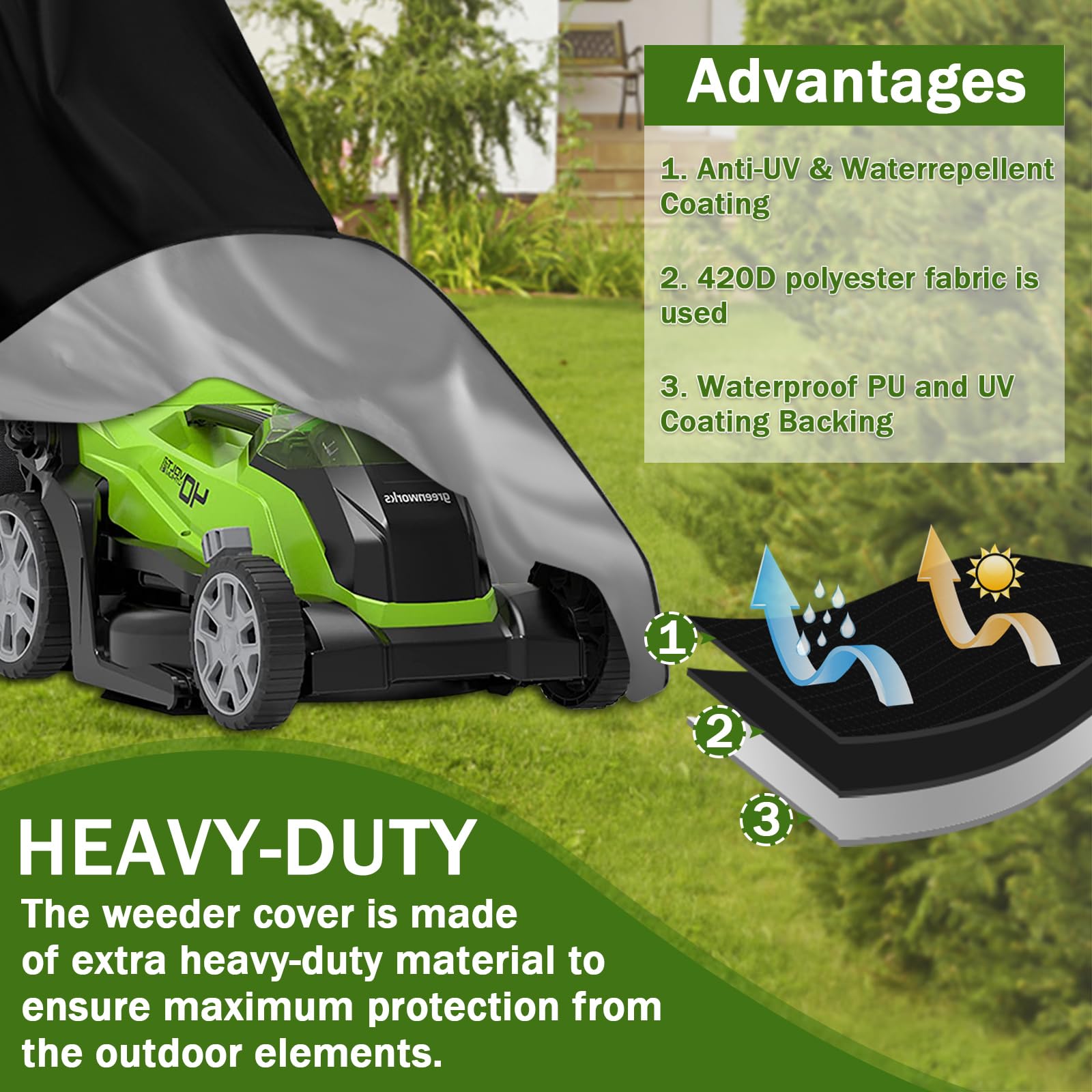 Drawstring secure-fit keeps the cover in place during windy conditions.