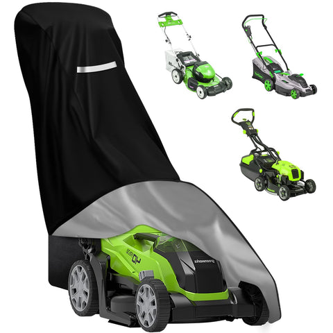 HCFGS lawnmower cover with heavy-duty 420D Oxford fabric protects from rain and sun.