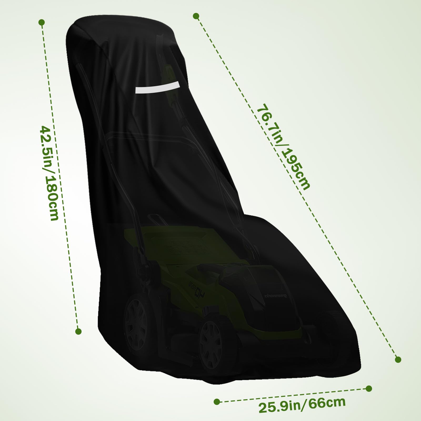 Storage bag included for compact, portable mower cover storage.