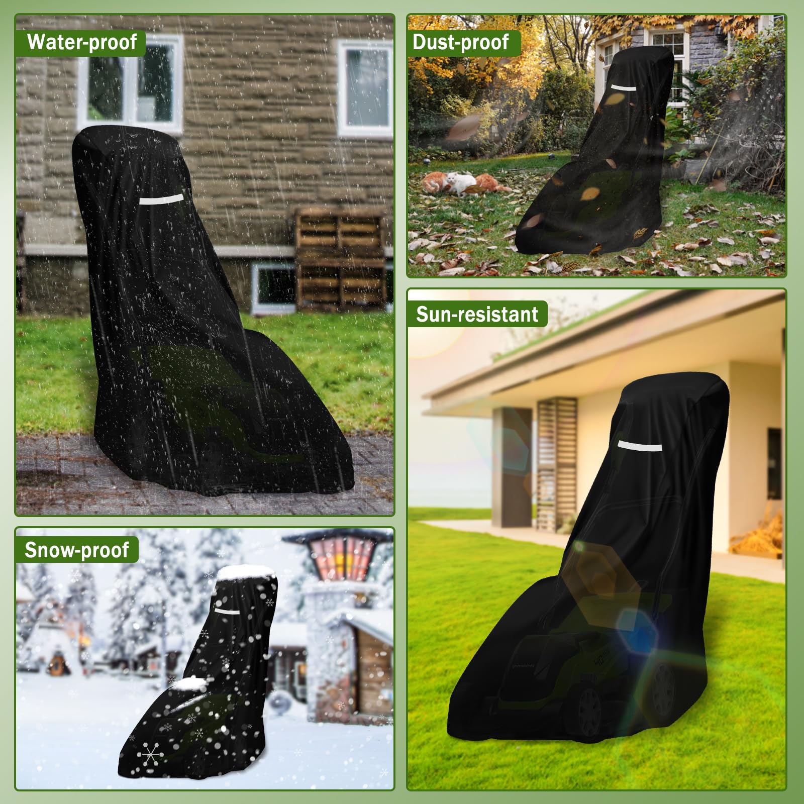 UV protection helps preserve mower finish in sunny conditions.