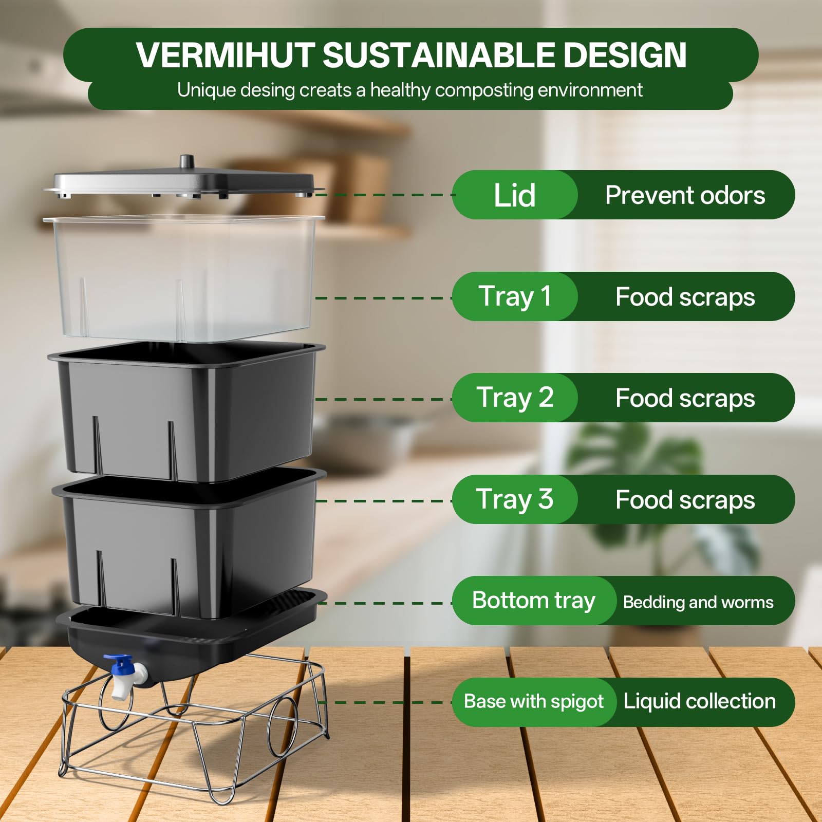 HCGADON worm farm indoors setup for convenient kitchen recycling