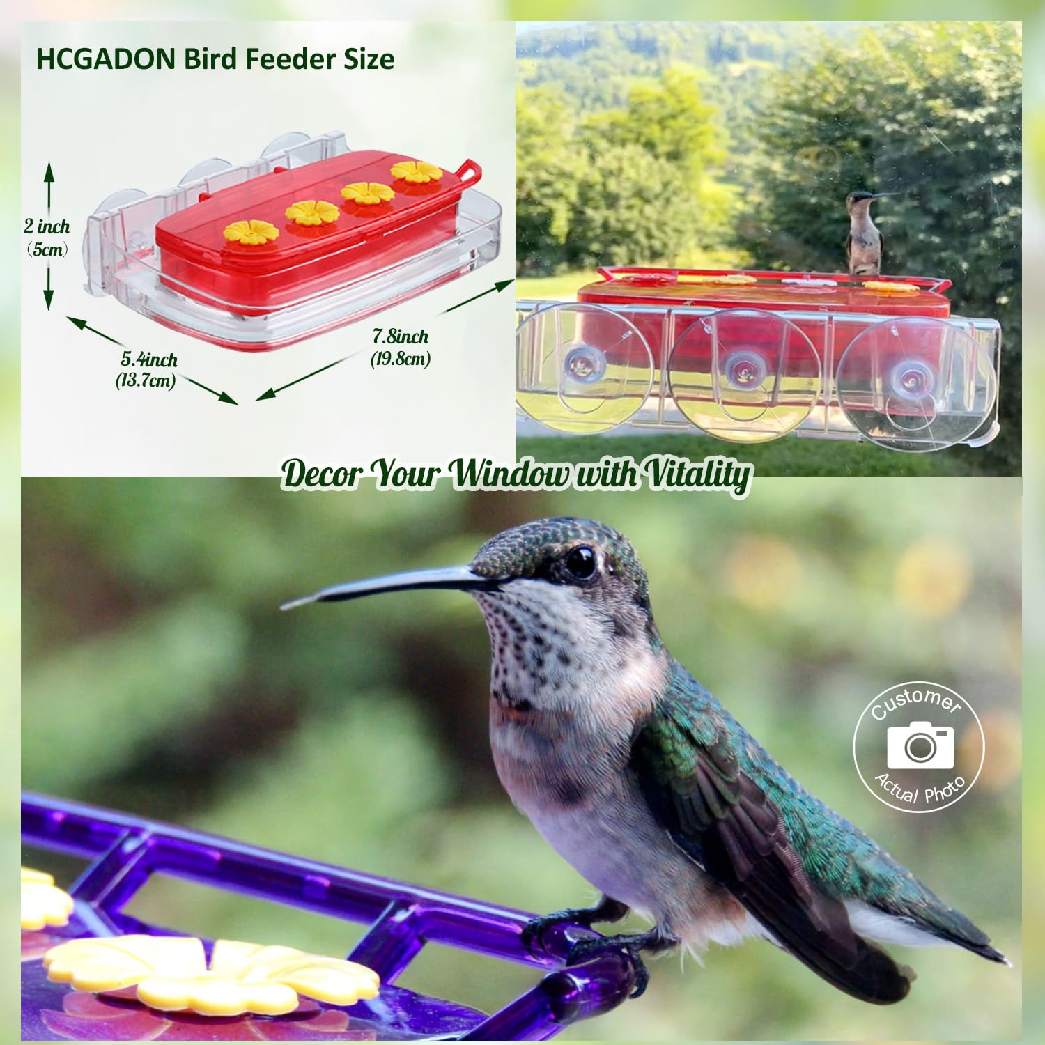 HCGADON hummingbird feeder with four feeding ports for multiple birds.