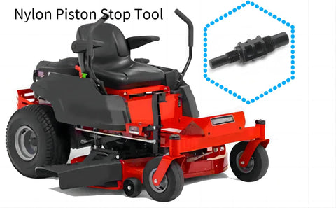 HCLLPS piston stop tool mounted on a chainsaw clutch demonstrating clutch removal aid
