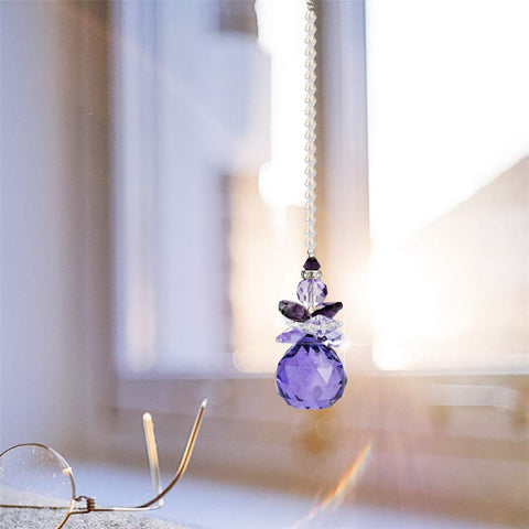 H&D HYALINE DORA Crystal Angel Suncatcher purple bottom ball detail catching light.