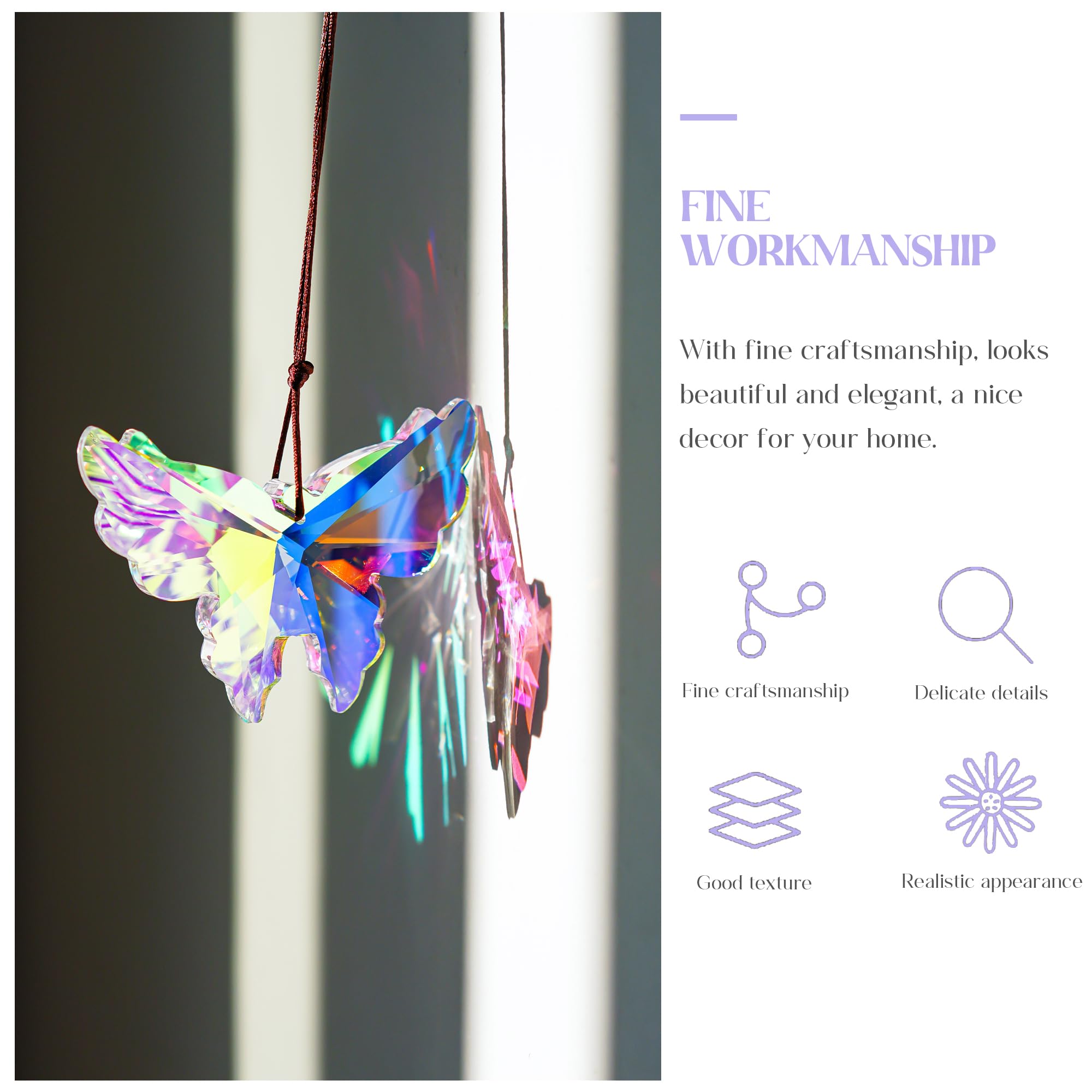 HD Haline Dora AB prism crystals reflect multicolored light across rooms.