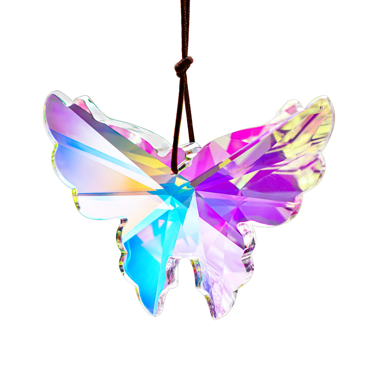 HD Haline Dora butterfly prism 76mm hanging suncatcher creates vibrant rainbow colors.