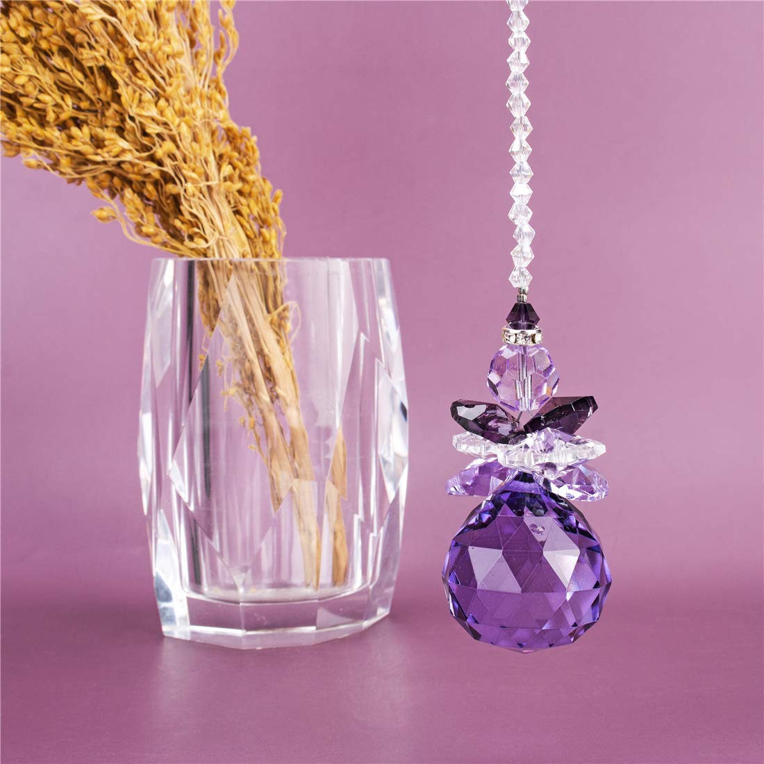 H&D HYALINE DORA Hanging Crystal Angel Suncatcher purple rainbow cast across walls in sunlight.