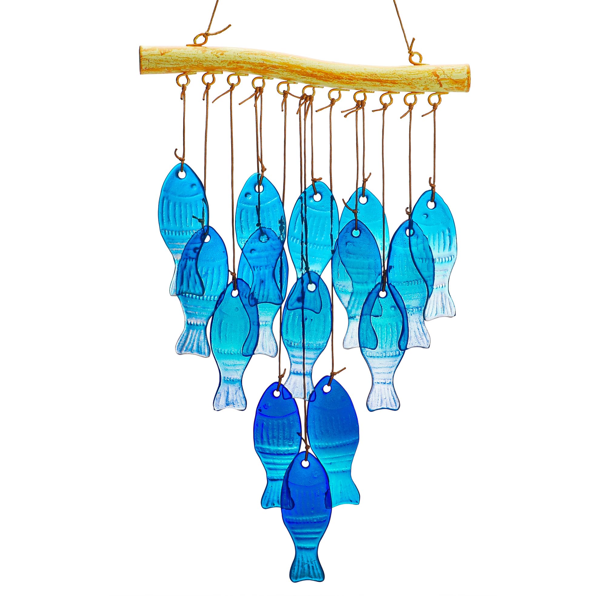 H D Hyaline Dora 23in blue glass sea wind chimes for outdoor decor and mood
