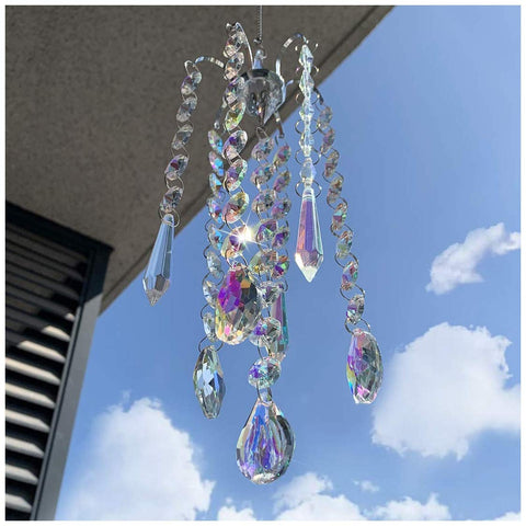 HD Hyaline & Dora chandelier wind chimes with crystal prisms for sparkling indoor light reflections.