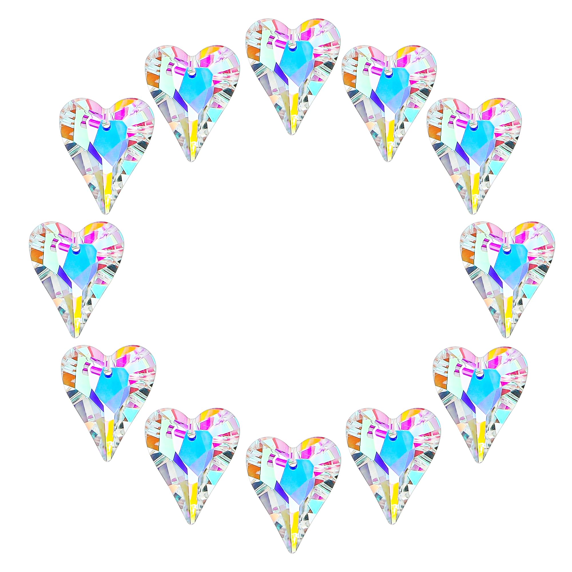HD Hyaline Dora crystal heart prism catching sunlight to cast playful rainbows in a window.