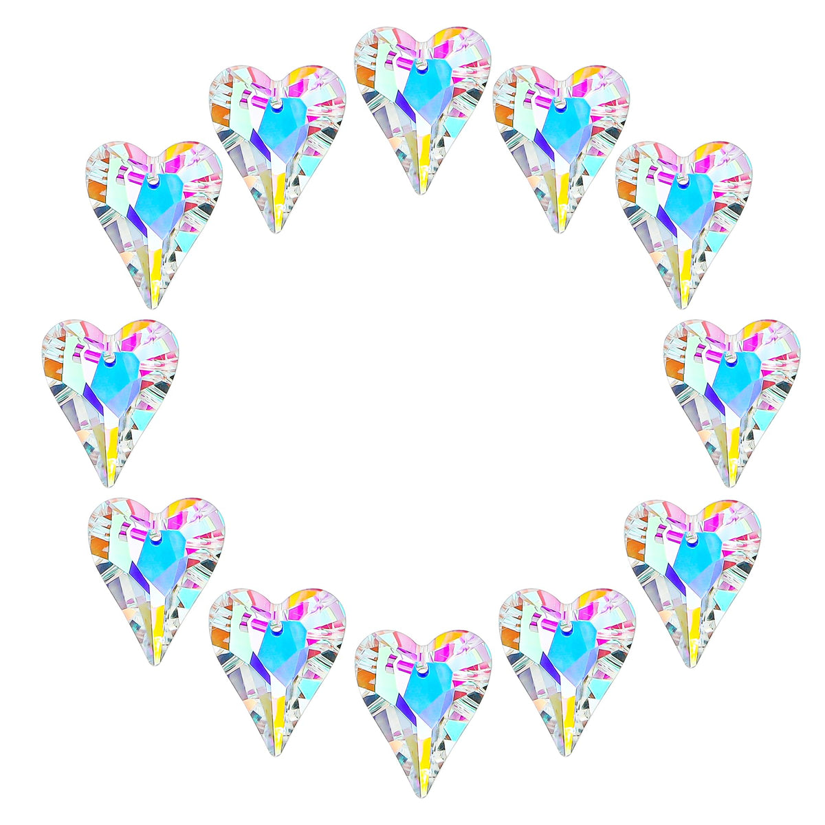 HD Hyaline Dora crystal heart prism catching sunlight to cast playful rainbows in a window.