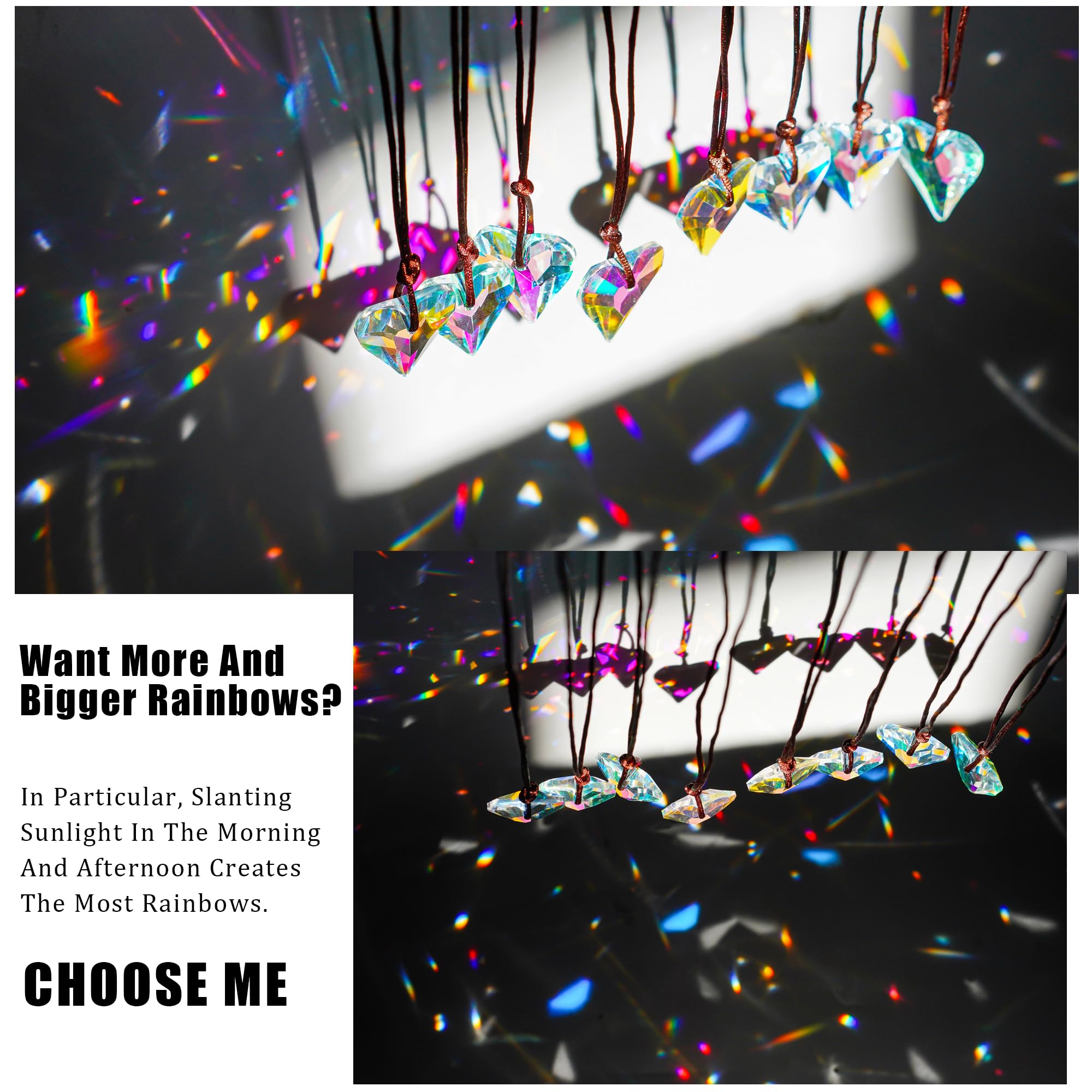 HD Hyaline Dora crystal heart prism on a chandelier creates twinkling reflections at dusk.