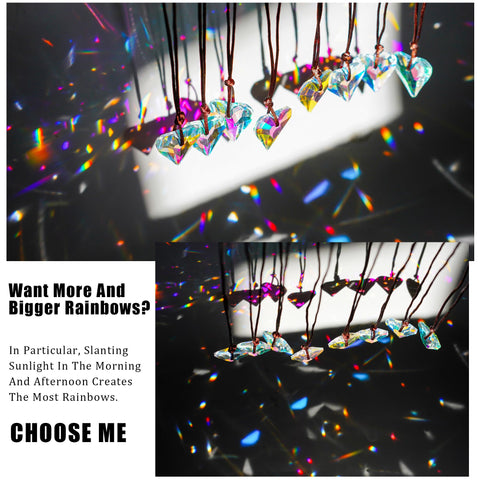 HD Hyaline Dora crystal heart prism on a chandelier creates twinkling reflections at dusk.
