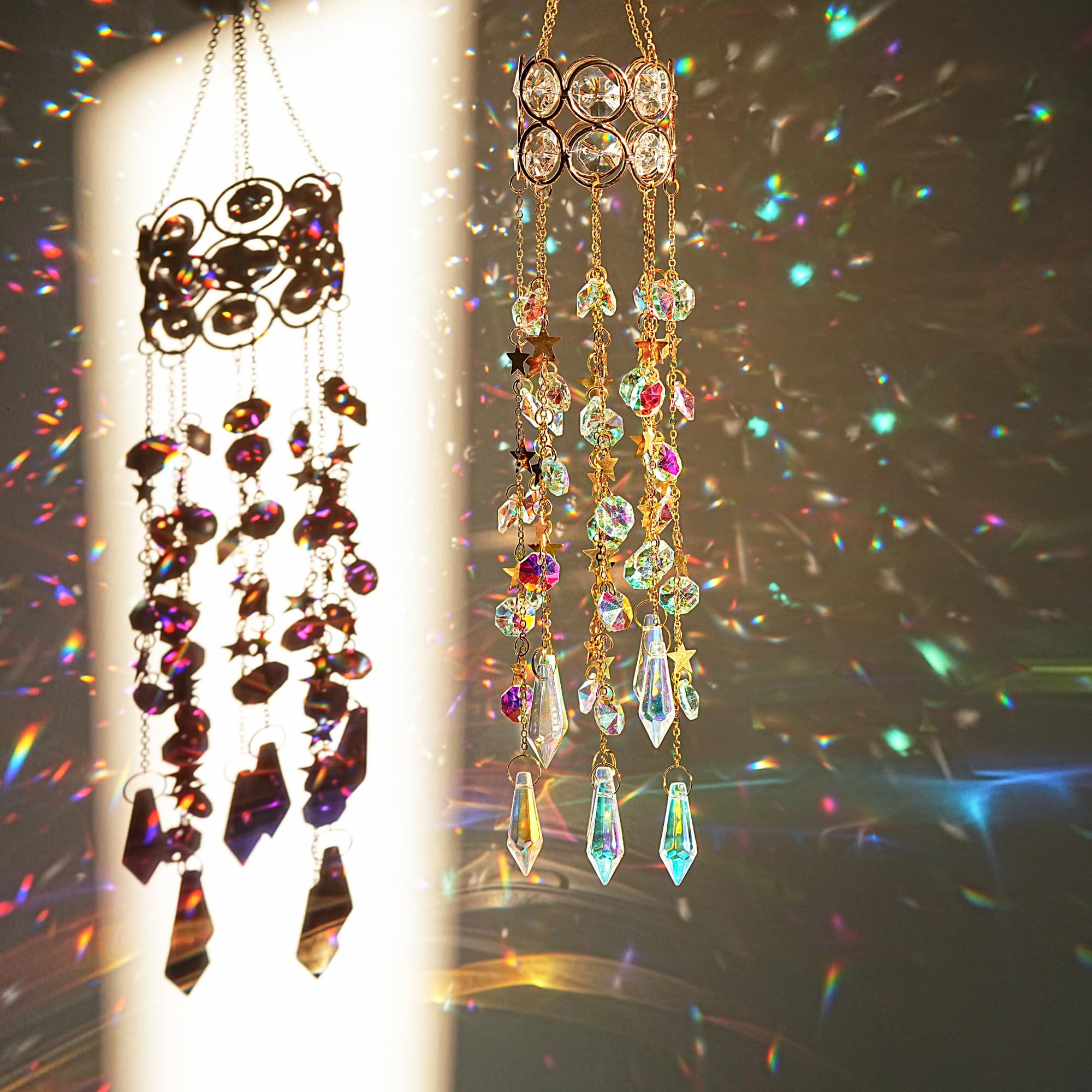 H&D HYALINE & DORA crystal suncatcher shining in sunlight with rainbow reflections