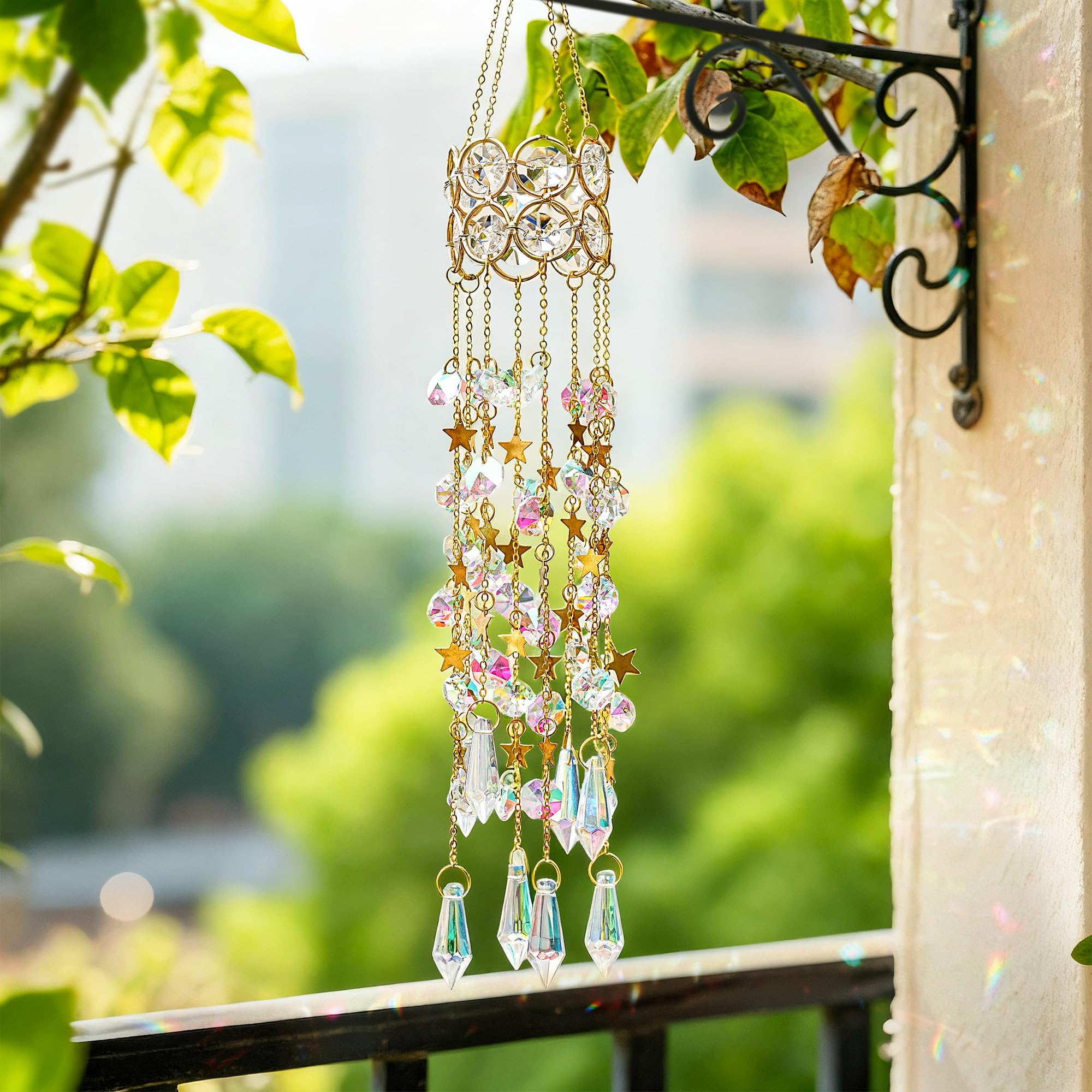 Gold-plated frame refracting light for a premium look on the suncatcher