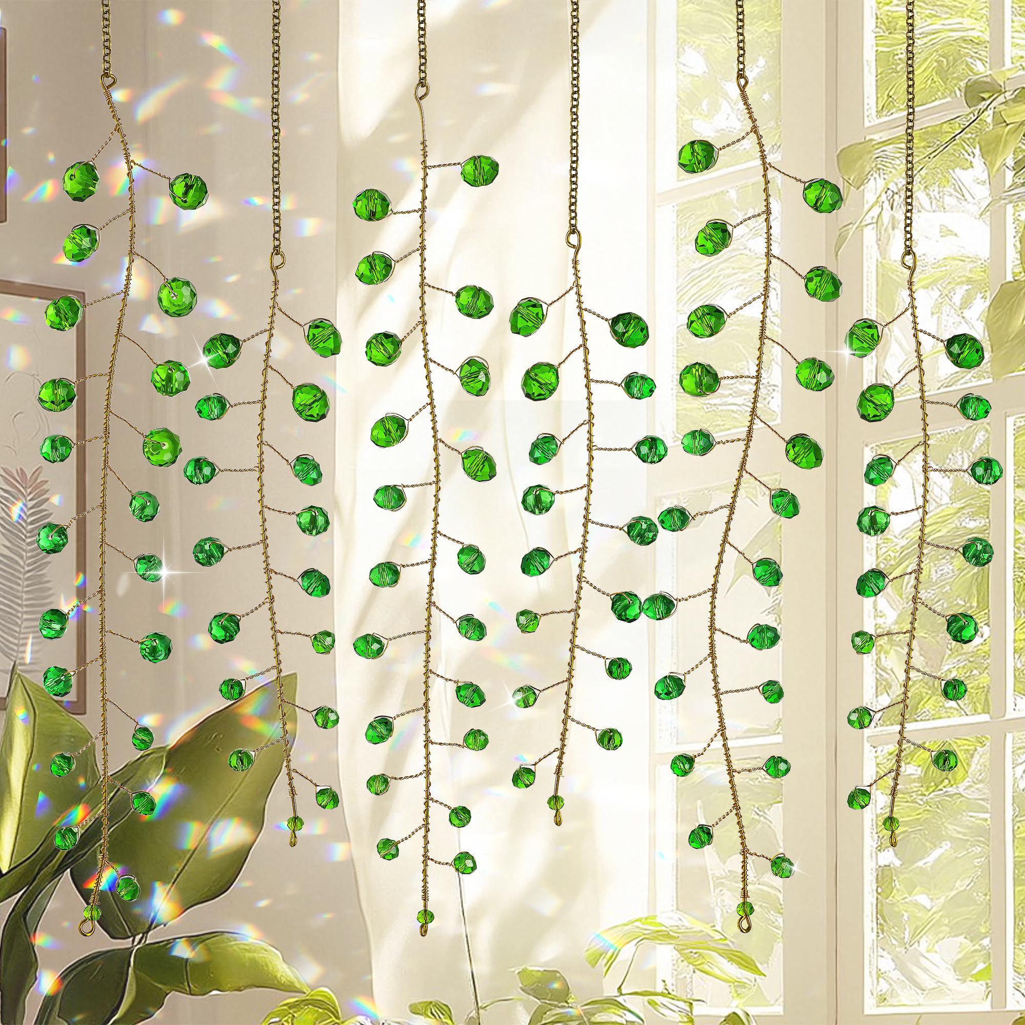 H&D Hyaline & Dora green crystal suncatchers on a window add nature-inspired charm.