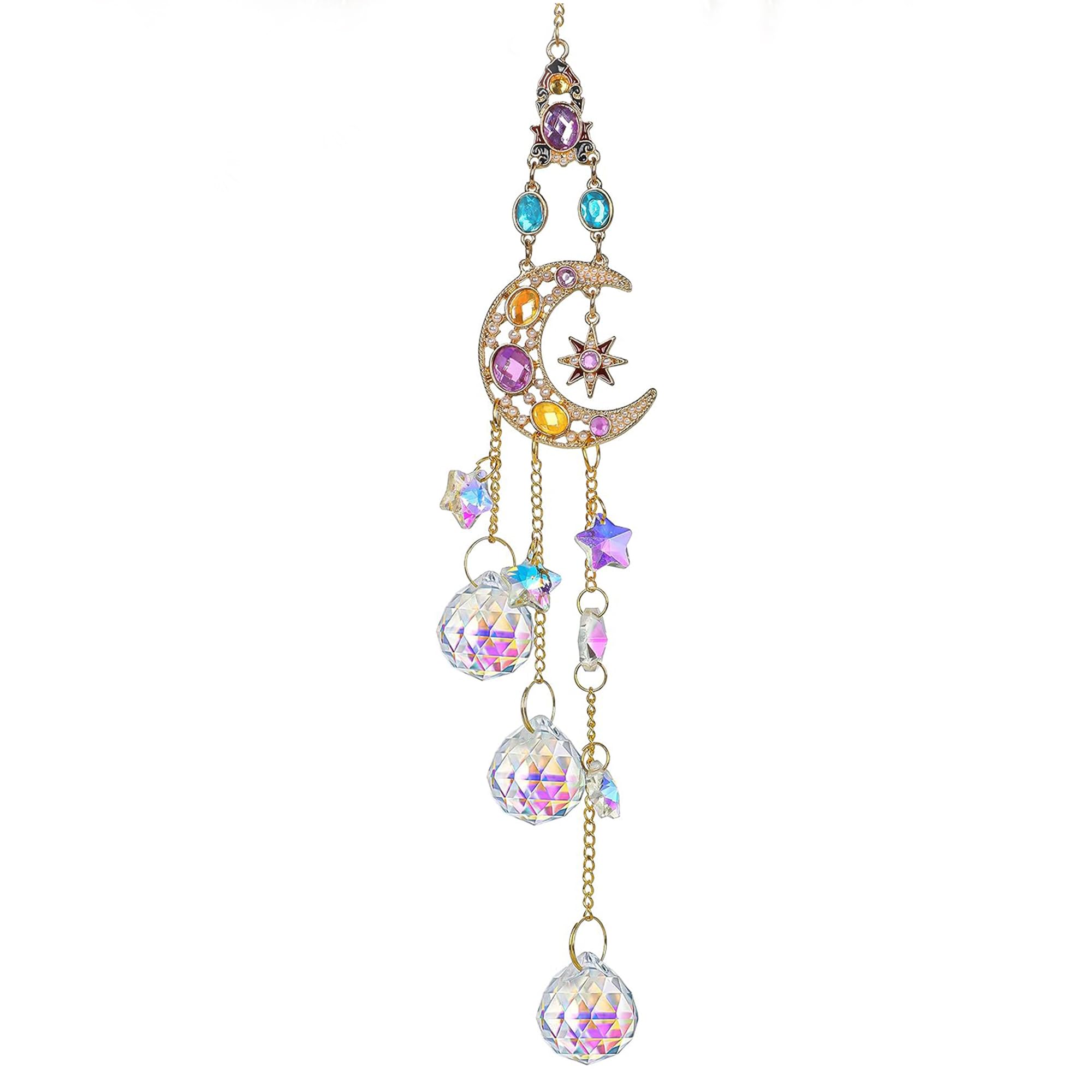 H&D Hyaline & Dora moon-star prism suncatcher brightens windows with rainbow light.