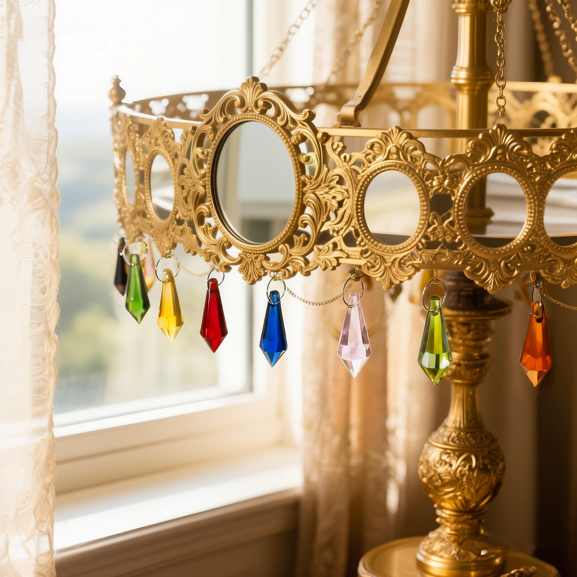 HD Hyaline & Dora colored suncatcher pendant enhances window displays.